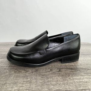 Franco Sarto Flex L-Bocca Black Leather Loafer Chunky Block Heel Shoes Sz 9W